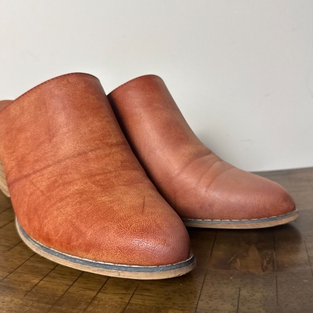 Seven7 Copper Brown Leather Mule Clogs Block Heel Slip On Shoes Womens 9 - Picture 2 of 11